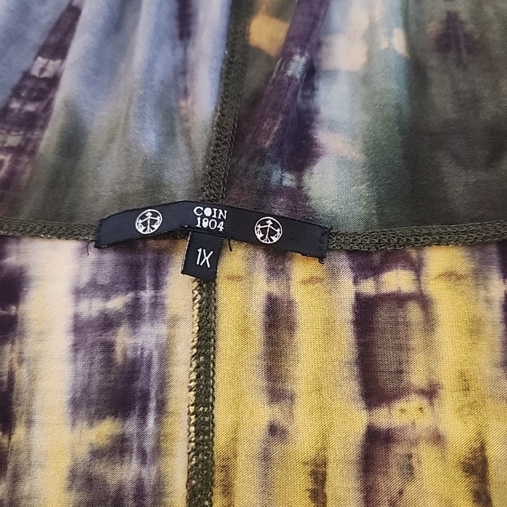 Coin 1804 Hooded Top Women Sz 1X Hand Tie Dye Kangaroo Pocket Boho Short Sleeve - Picture 10 of 11